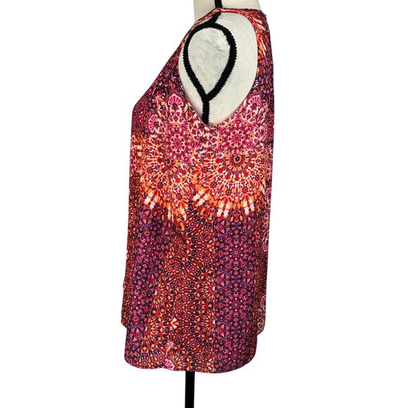 Adrienne Vittadini Medium Top Sleeveless Abstract Lined Keyhole Round Neck Multi - Picture 7 of 9